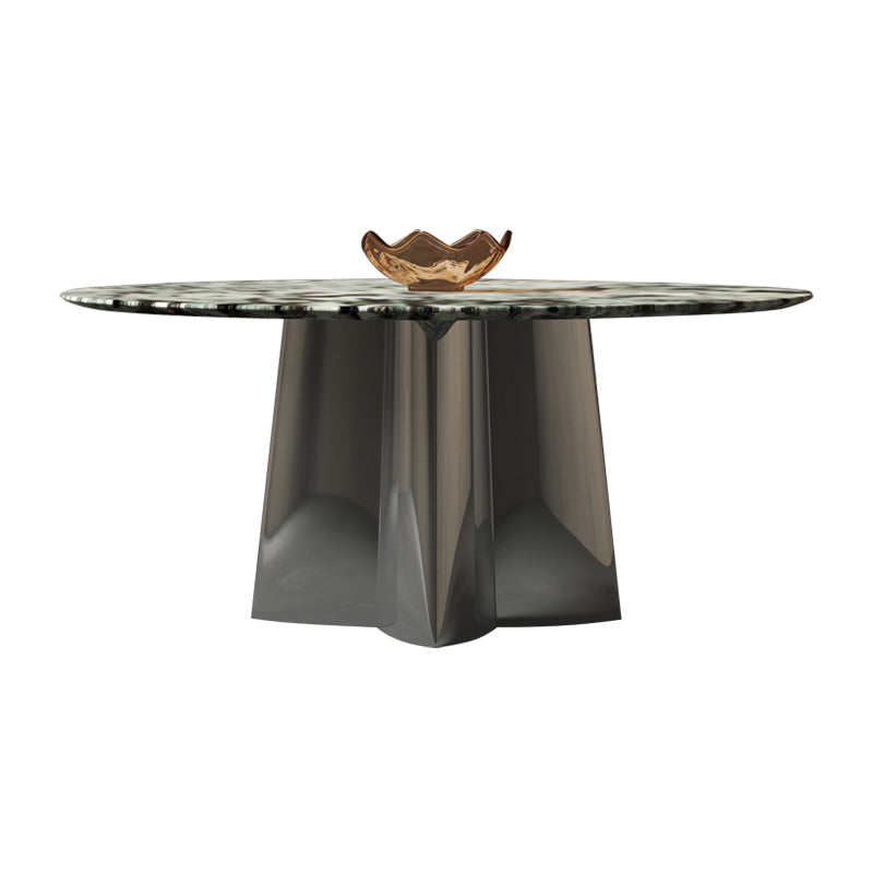 Glam Round Marble Top Dining Table with Metal Pedestal Base for Home