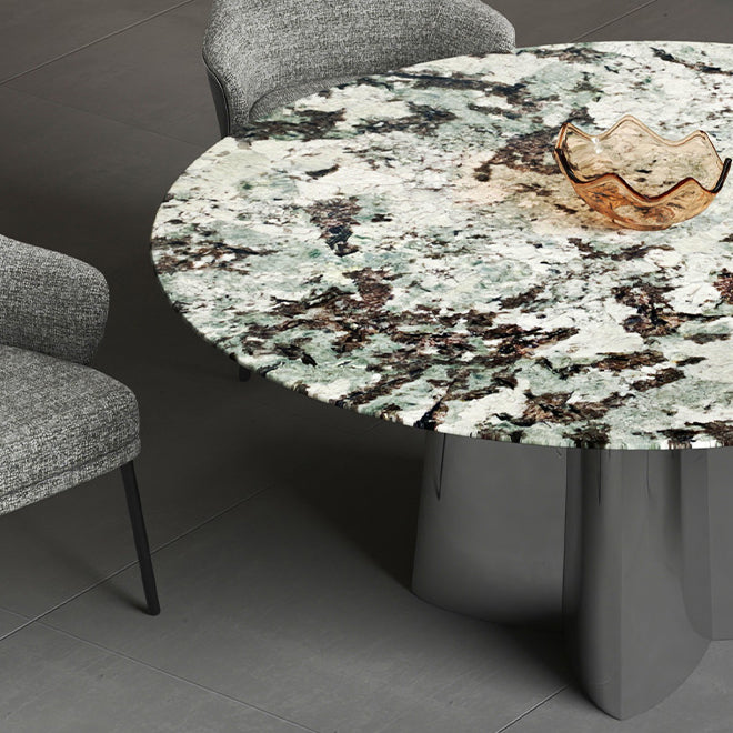 Glam Round Marble Top Dining Table with Metal Pedestal Base for Home
