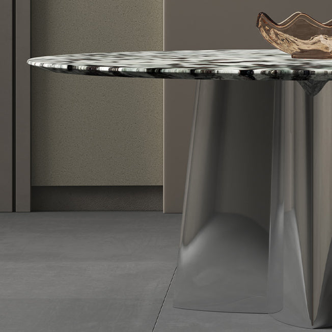 Glam Round Marble Top Dining Table with Metal Pedestal Base for Home