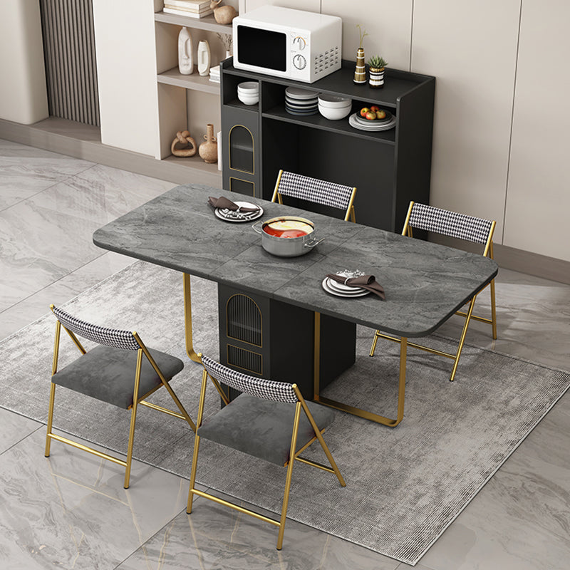 Modern Folding Dining Table Rectangle Wooden Top with Storage