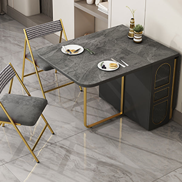 Modern Folding Dining Table Rectangle Wooden Top with Storage