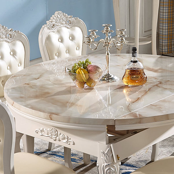 Glam Round Marble Top Dining Table with Solid Wood Legs for Home