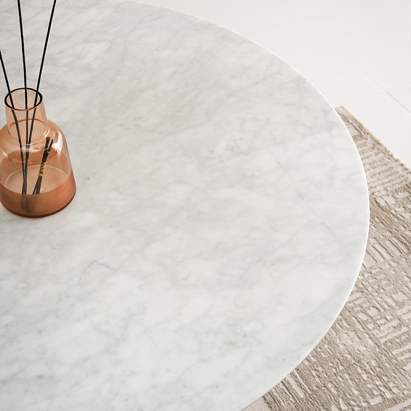 Modern Round Marble Top Dining Table with Metal Pedestal Base