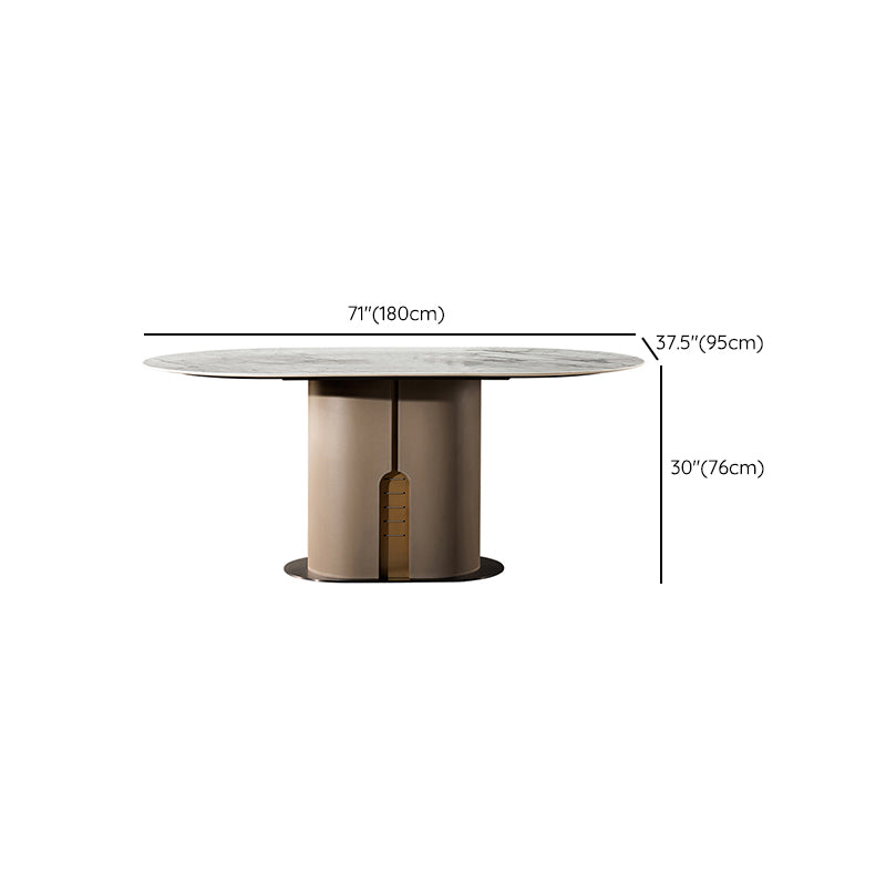 Modern Oval Marble Top Dining Table with Solid Wood Pedestal Base