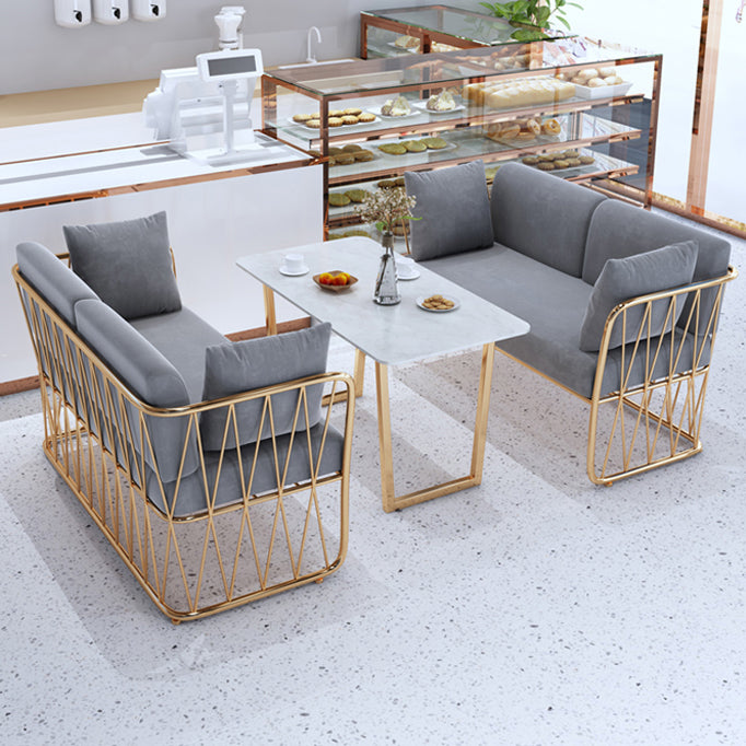 Glam Kitchen Table with Faux Marble Top Gold Metal Legs for Home