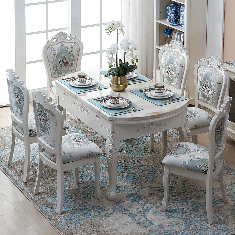 Glam Kitchen Table with Faux Marble Top Solid Wood Legs for Home