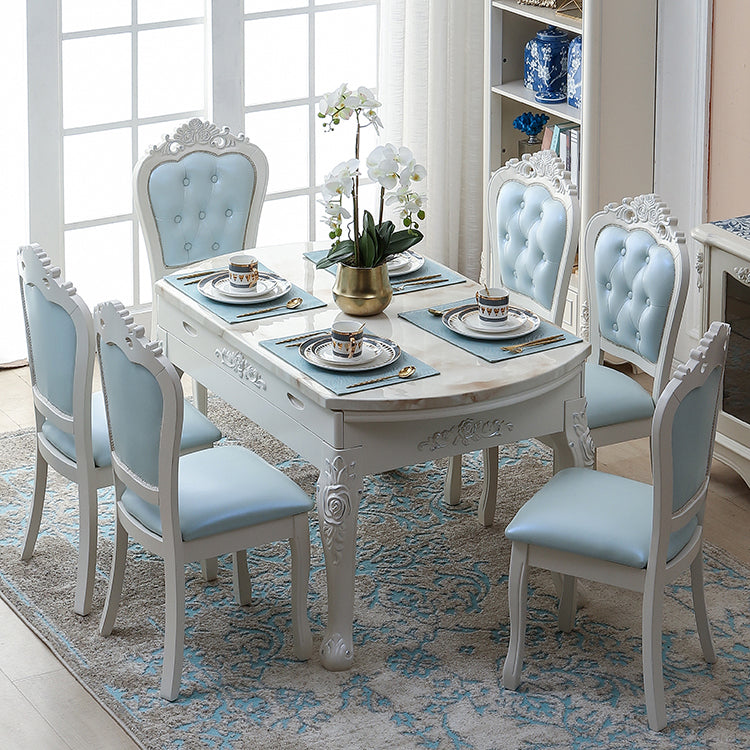 Glam Kitchen Table with Faux Marble Top Solid Wood Legs for Home