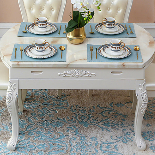 Glam Kitchen Table with Faux Marble Top Solid Wood Legs for Home