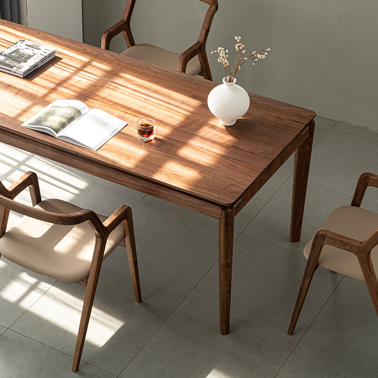 Modern Rectangle Dinner Table Brown Solid Wood Tabletop for Living Room