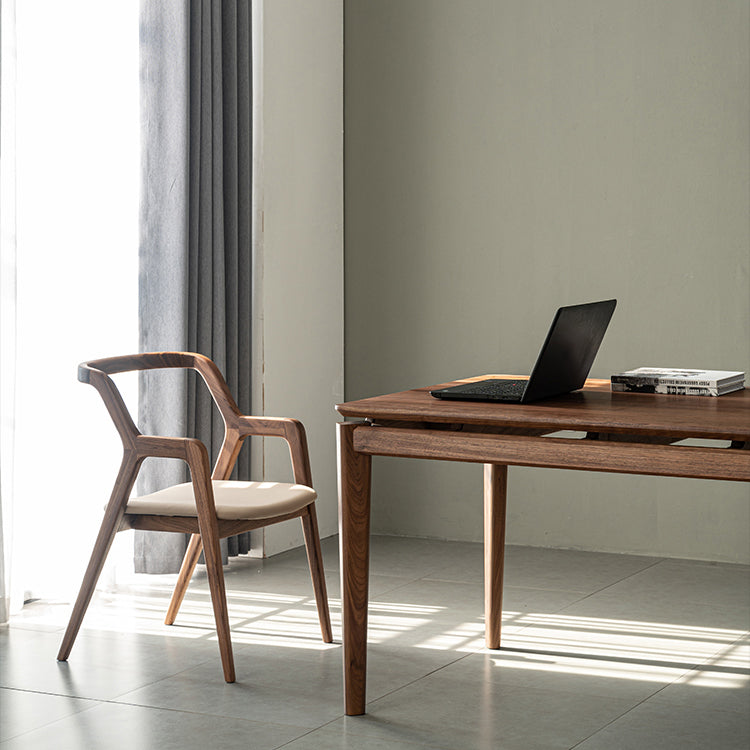 Modern Rectangle Dinner Table Brown Solid Wood Tabletop for Living Room