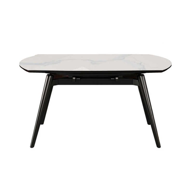 Round Extendable Dining Table Modern Stone Tabletop with Solid Wood Legs