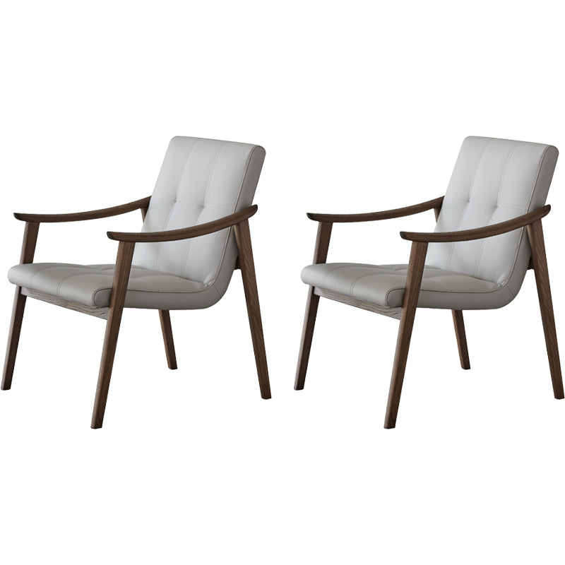 Nordic Style Solid Wood Faux Leather Arm Dining Chair in Brown for Home