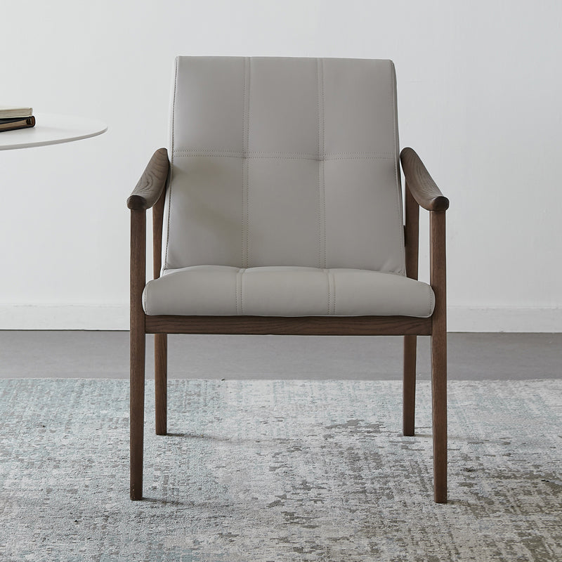 Nordic Style Solid Wood Faux Leather Arm Dining Chair in Brown for Home