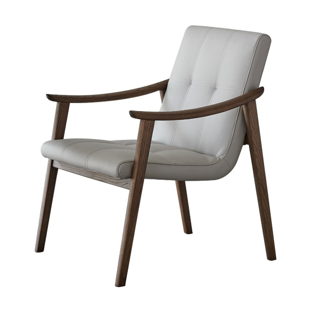 Nordic Style Solid Wood Faux Leather Arm Dining Chair in Brown for Home