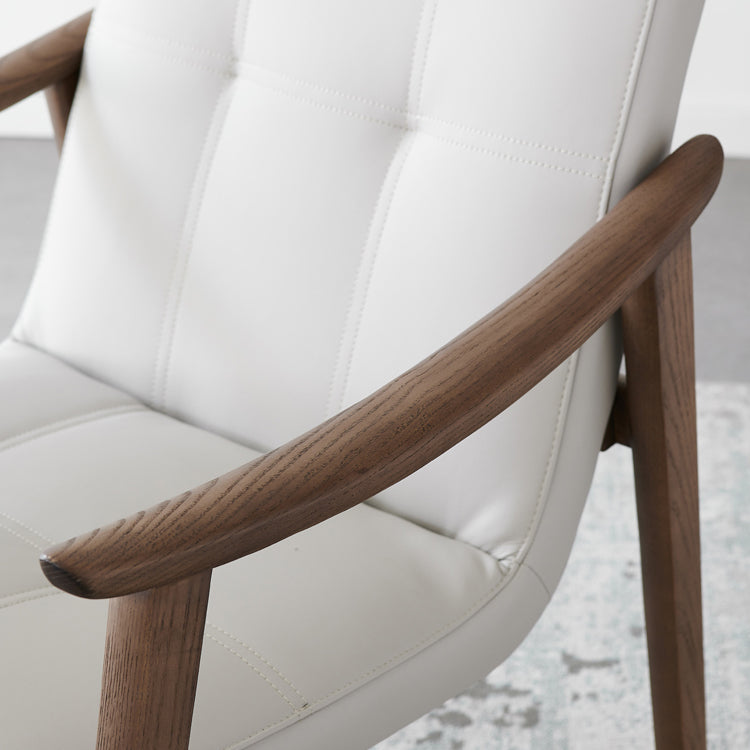 Nordic Style Solid Wood Faux Leather Arm Dining Chair in Brown for Home