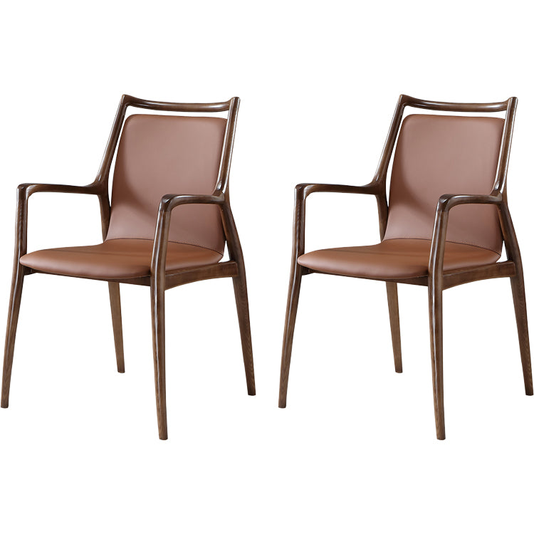 Nordic Style Leather Brown Arm Dining Chair in Solid Wood for Home