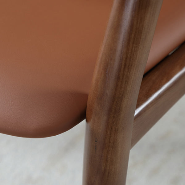 Nordic Style Leather Brown Arm Dining Chair in Solid Wood for Home