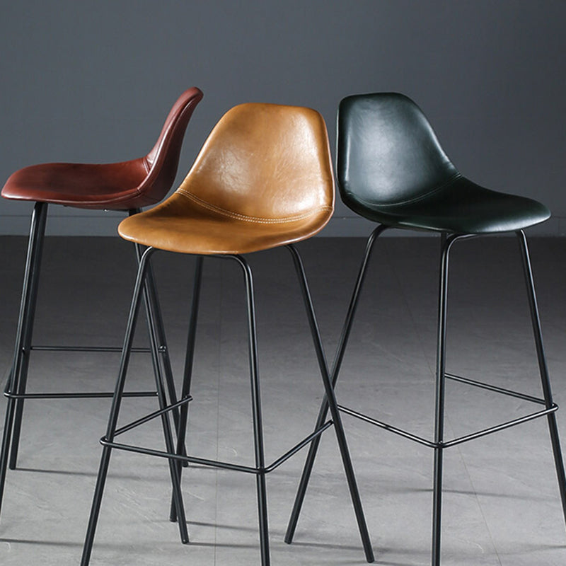 Modern Faux Leather Low Back Bucket Bar Stools with Metal Base