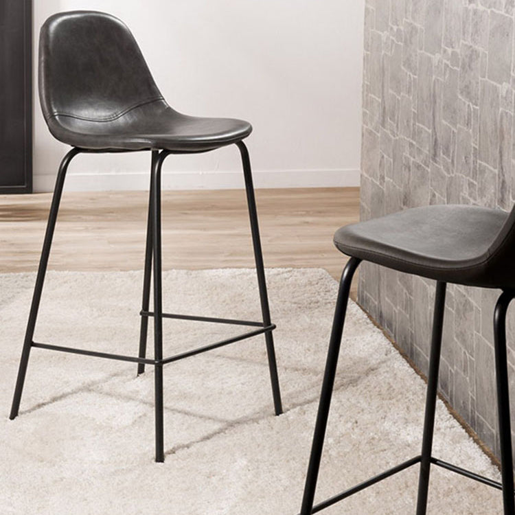 Modern Faux Leather Low Back Bucket Bar Stools with Metal Base