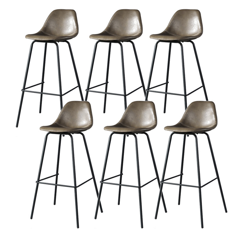 Modern Faux Leather Low Back Bucket Bar Stools with Metal Base