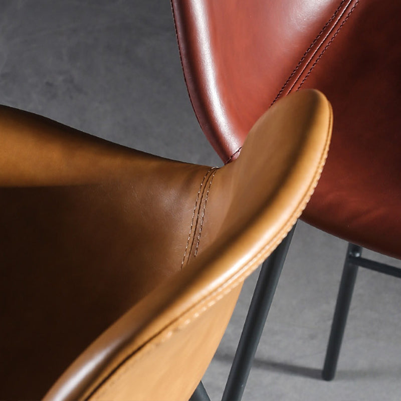 Modern Faux Leather Low Back Bucket Bar Stools with Metal Base