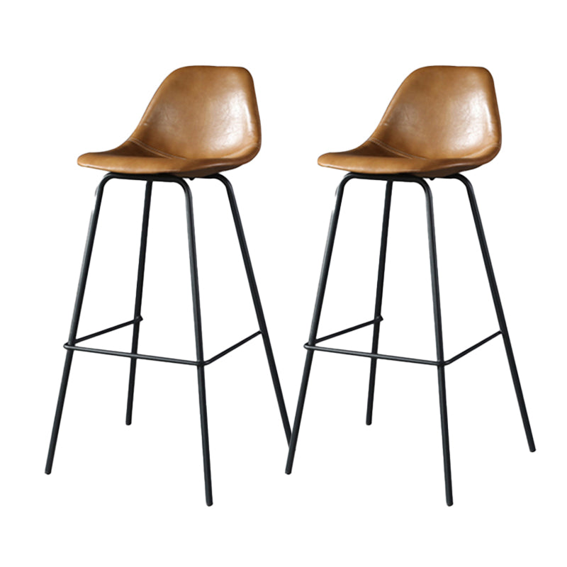 Modern Faux Leather Low Back Bucket Bar Stools with Metal Base