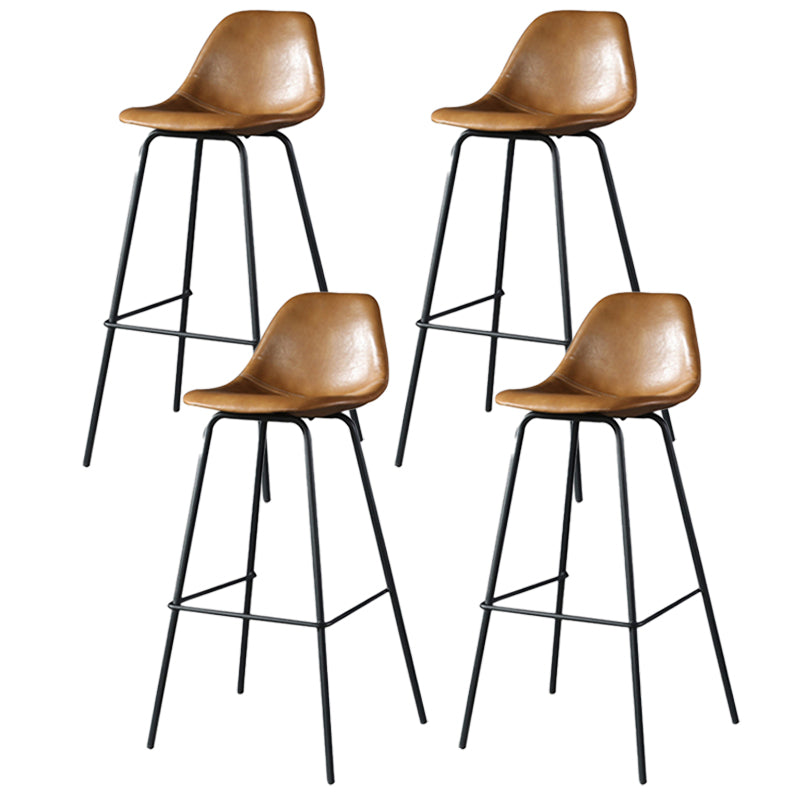 Modern Faux Leather Low Back Bucket Bar Stools with Metal Base