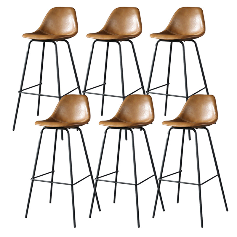 Modern Faux Leather Low Back Bucket Bar Stools with Metal Base