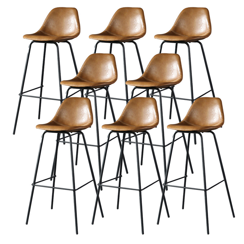 Modern Faux Leather Low Back Bucket Bar Stools with Metal Base
