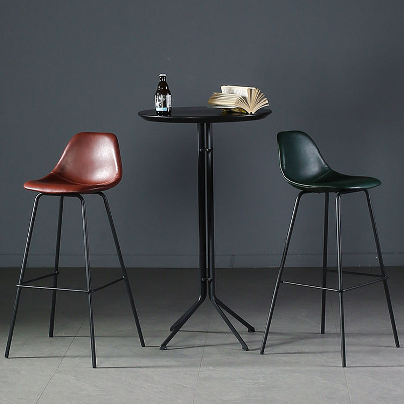 Modern Faux Leather Low Back Bucket Bar Stools with Metal Base