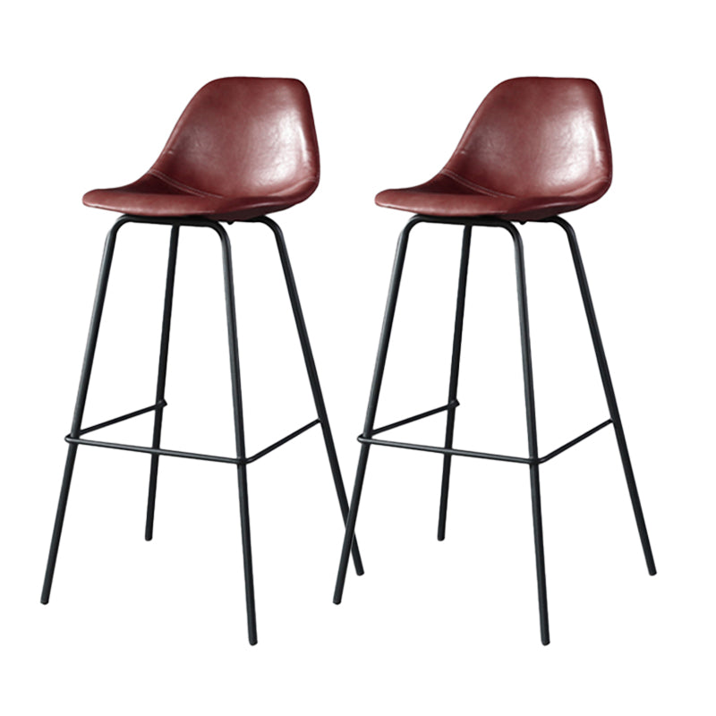 Modern Faux Leather Low Back Bucket Bar Stools with Metal Base