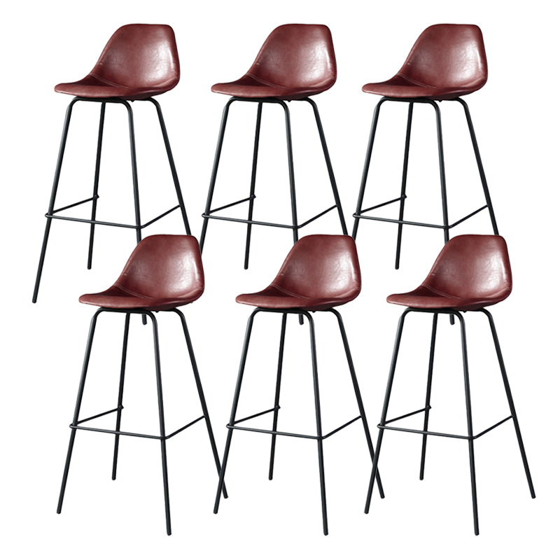Modern Faux Leather Low Back Bucket Bar Stools with Metal Base