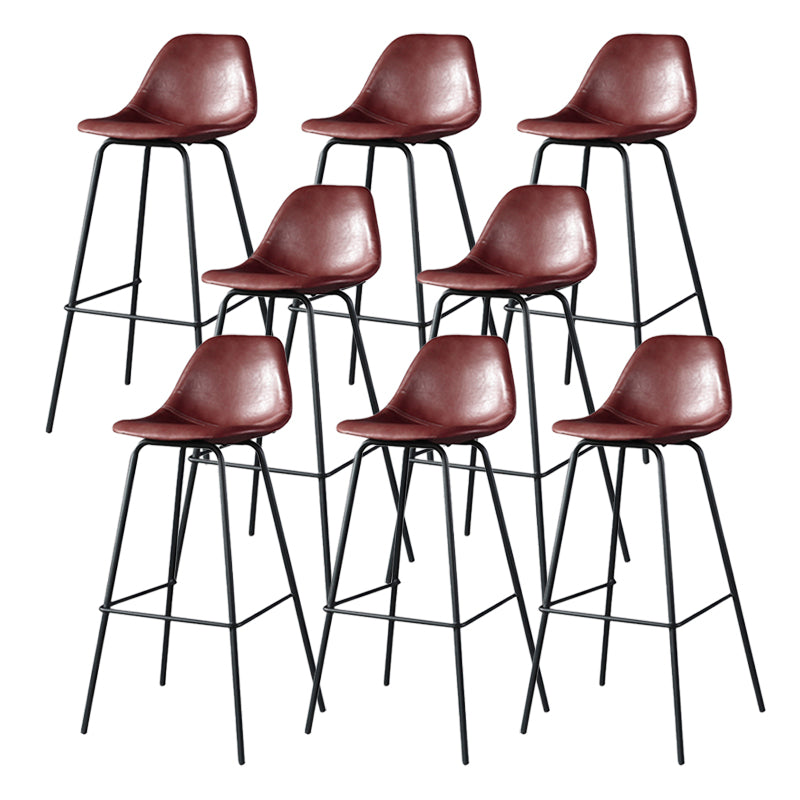 Modern Faux Leather Low Back Bucket Bar Stools with Metal Base