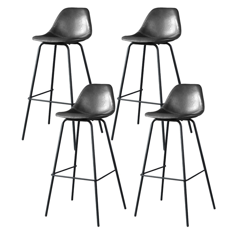 Modern Faux Leather Low Back Bucket Bar Stools with Metal Base