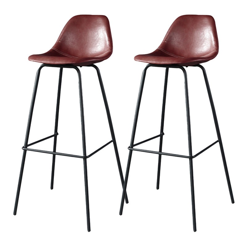 Modern Faux Leather Low Back Bucket Bar Stools with Metal Base
