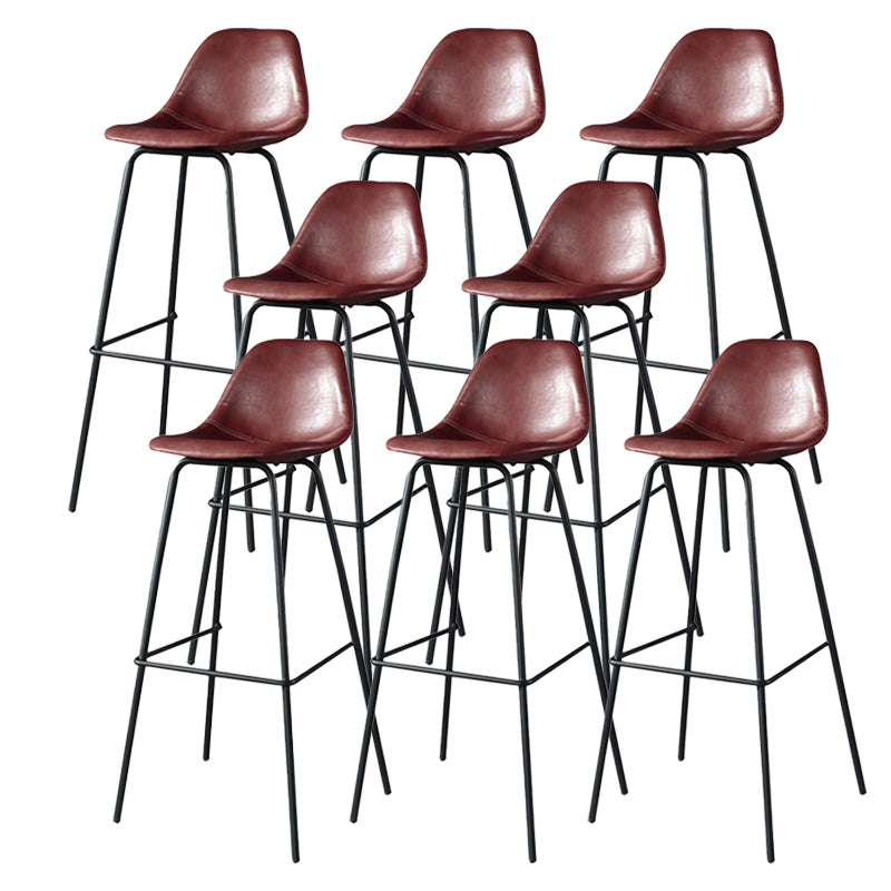 Modern Faux Leather Low Back Bucket Bar Stools with Metal Base