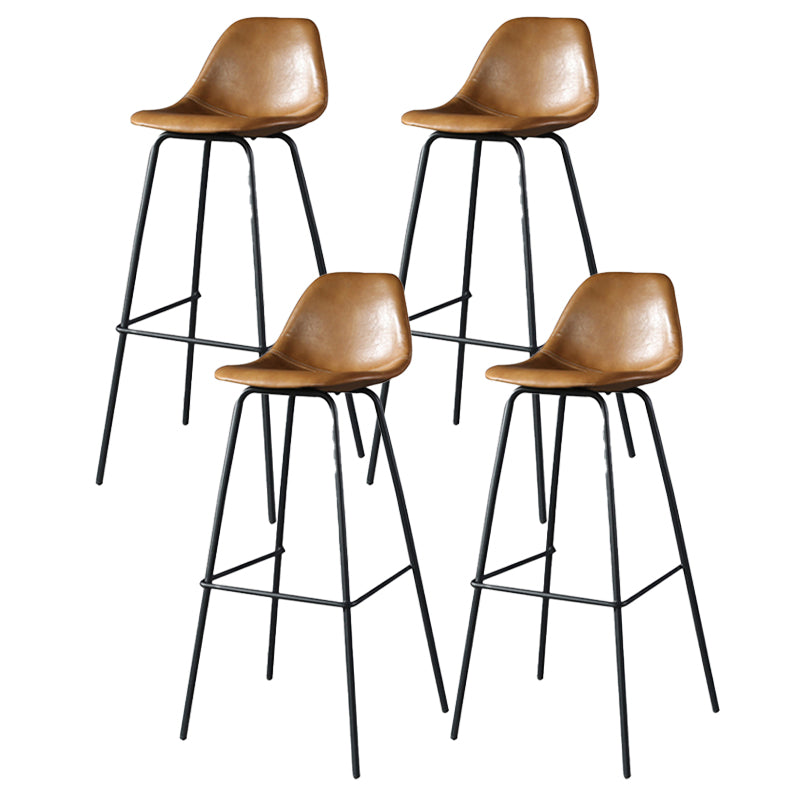 Modern Faux Leather Low Back Bucket Bar Stools with Metal Base