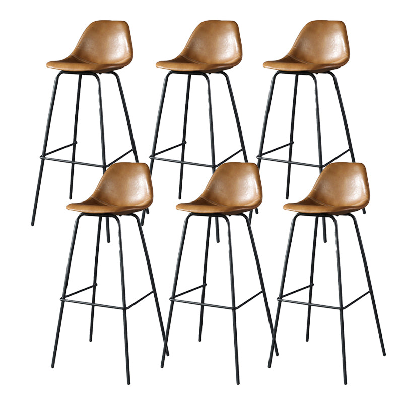 Modern Faux Leather Low Back Bucket Bar Stools with Metal Base