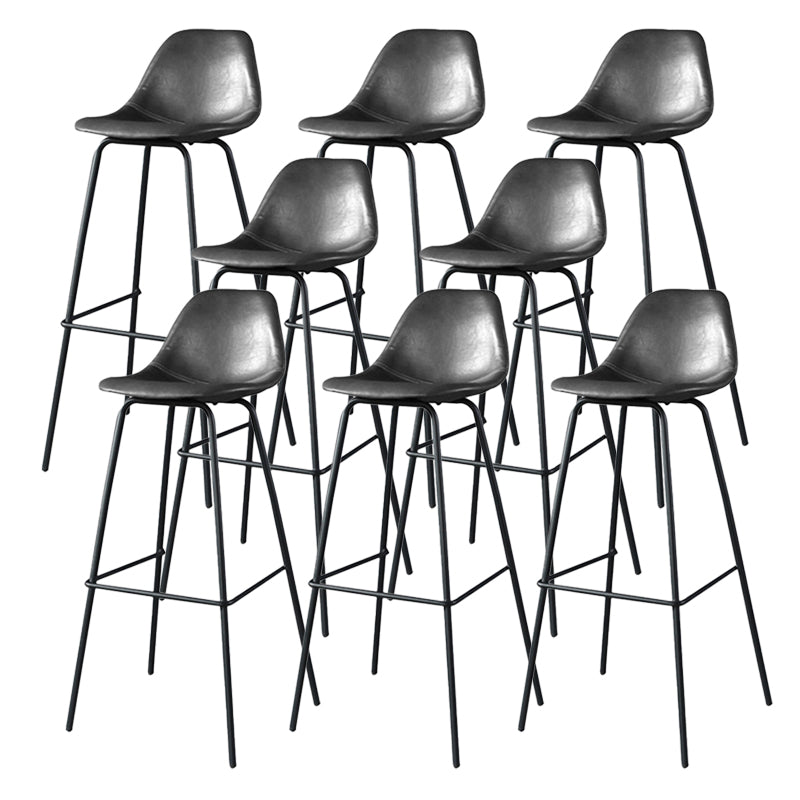 Modern Faux Leather Low Back Bucket Bar Stools with Metal Base