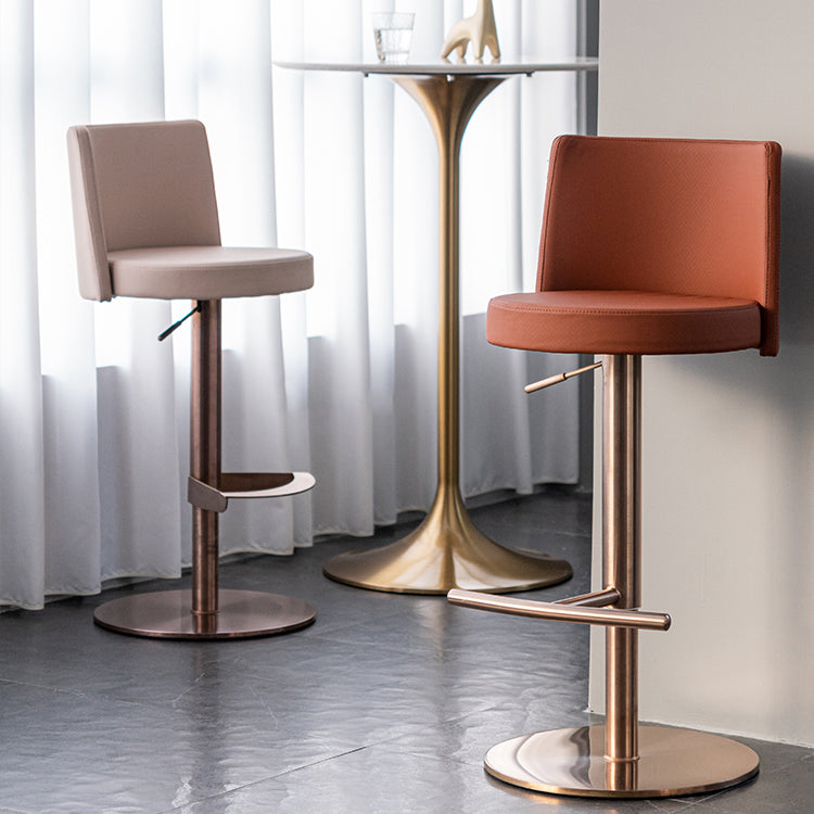 Modern Style Adjustable Counter Stool with Leather Cushion and Single Leg