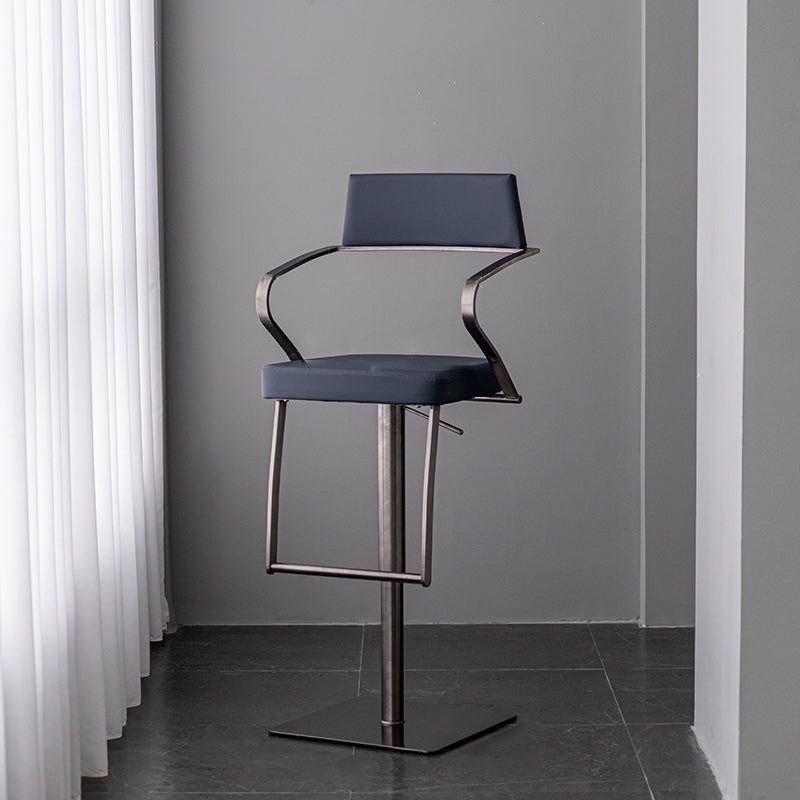 Modern Style Adjustable Counter Stool with Leather Cushion and Single Leg