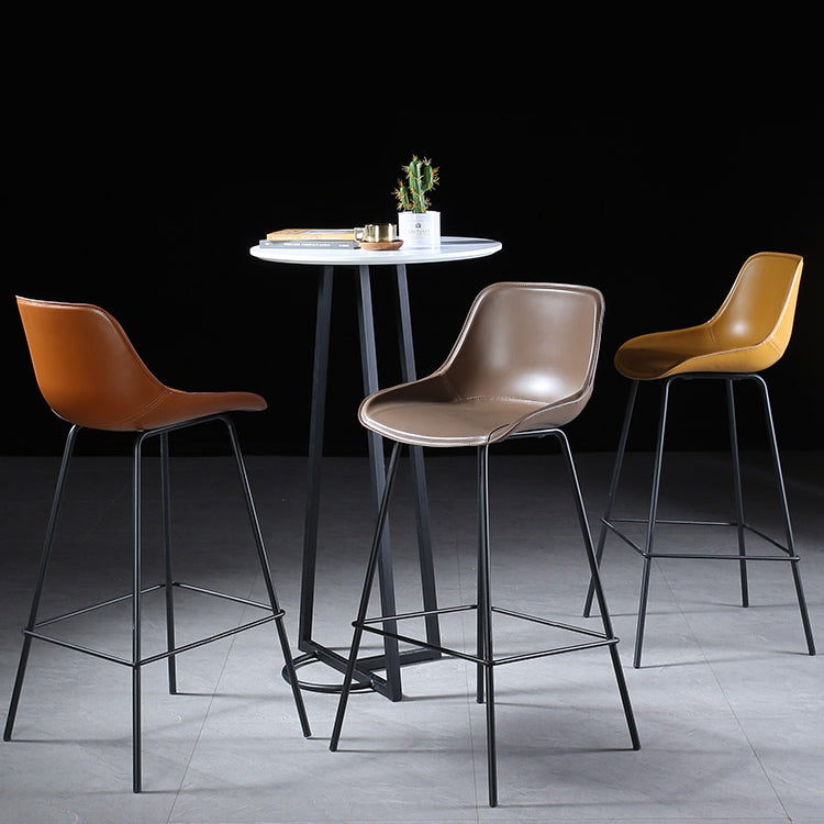 Contemporary Upholstered Low Back Bucket Bar Stools with Metal Base