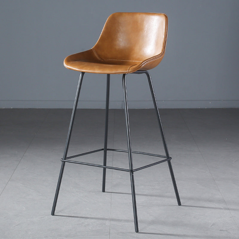 Contemporary Upholstered Low Back Bucket Bar Stools with Metal Base