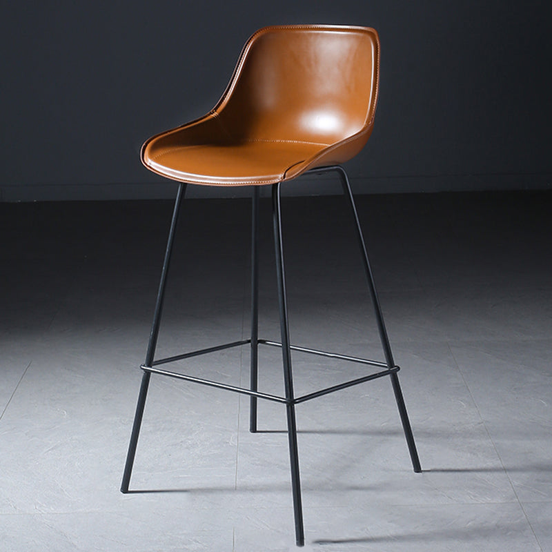 Contemporary Upholstered Low Back Bucket Bar Stools with Metal Base