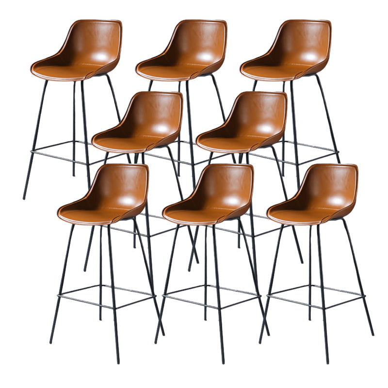 Contemporary Upholstered Low Back Bucket Bar Stools with Metal Base