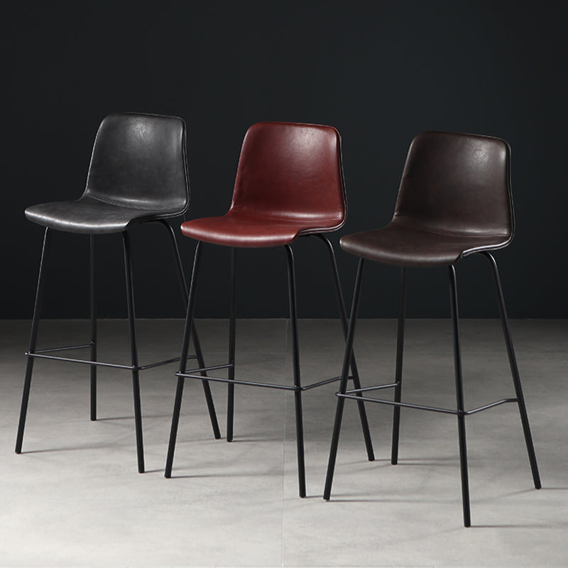 Contemporary Backrest Faux Leather Armless Bar Stool with Footrest
