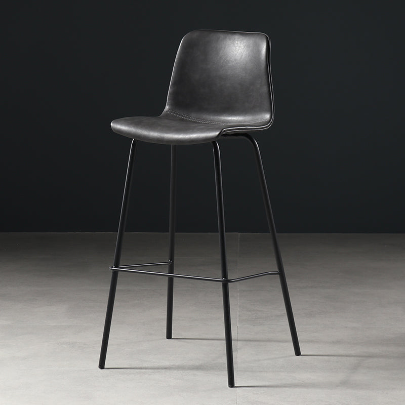 Contemporary Backrest Faux Leather Armless Bar Stool with Footrest