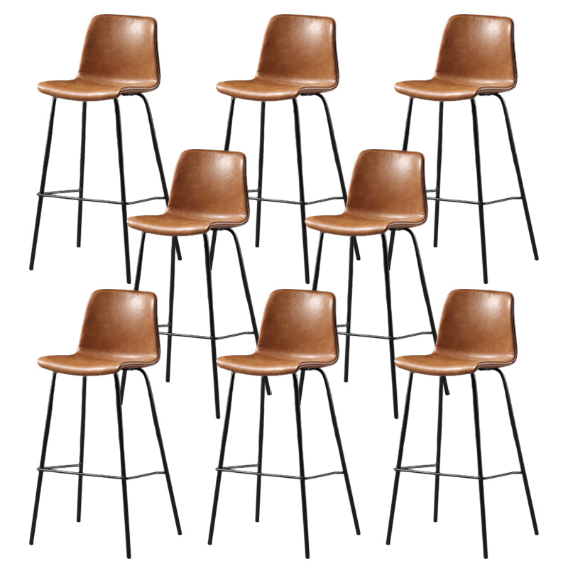 Contemporary Backrest Faux Leather Armless Bar Stool with Footrest