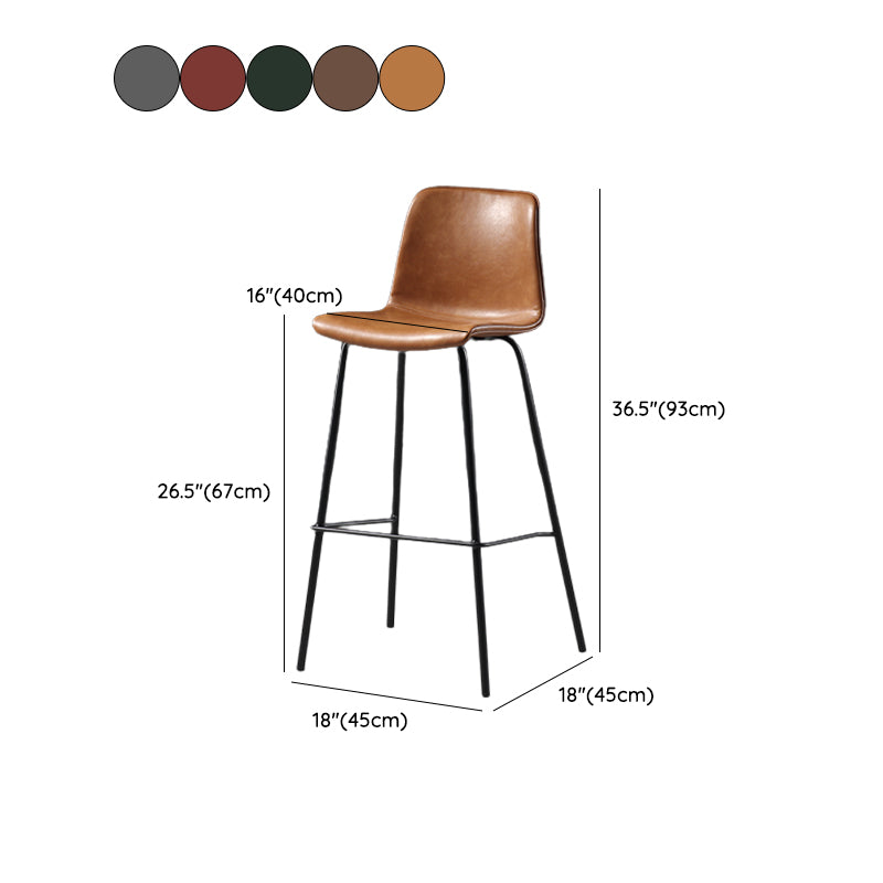 Contemporary Backrest Faux Leather Armless Bar Stool with Footrest