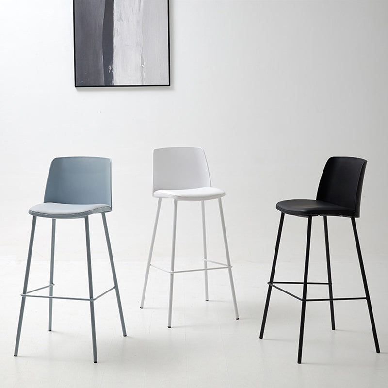 Contemporary Upholstered Low Back Plastic Bar Stools with Metal Base